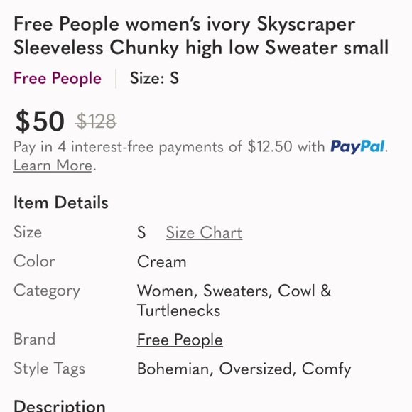 Free people cream colored slouchy turtleneck high low hem Skyscraper sweater. S - Picture 4 of 11